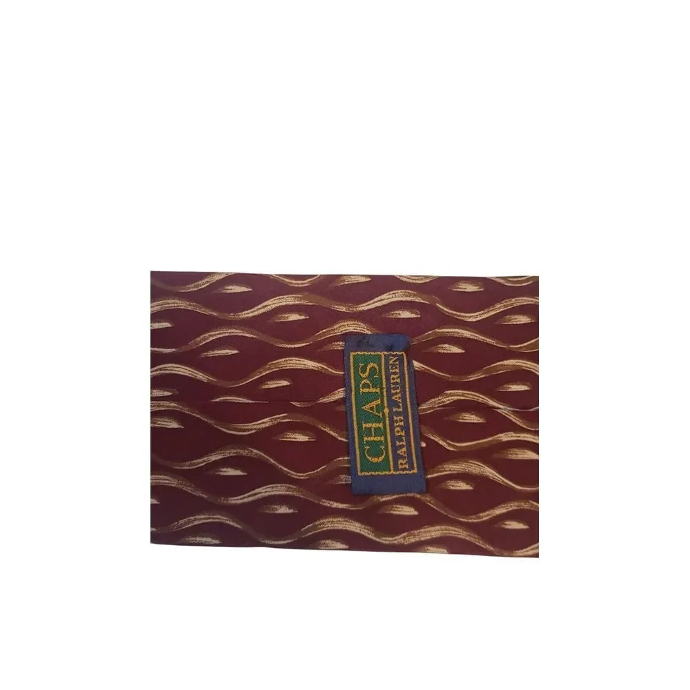 Ralph Lauren Chaps Neck Tie Mens Burgundy Tan Abstract Business‎ Church Preppy
